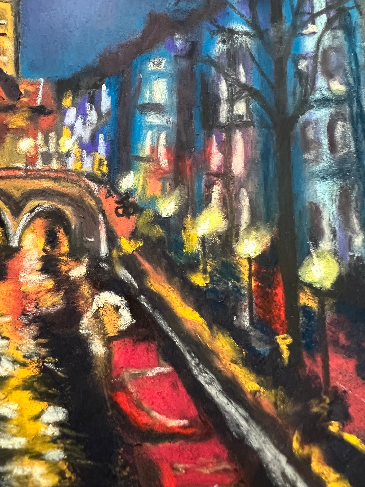 Night out in Amsterdam Original Pastel Painting