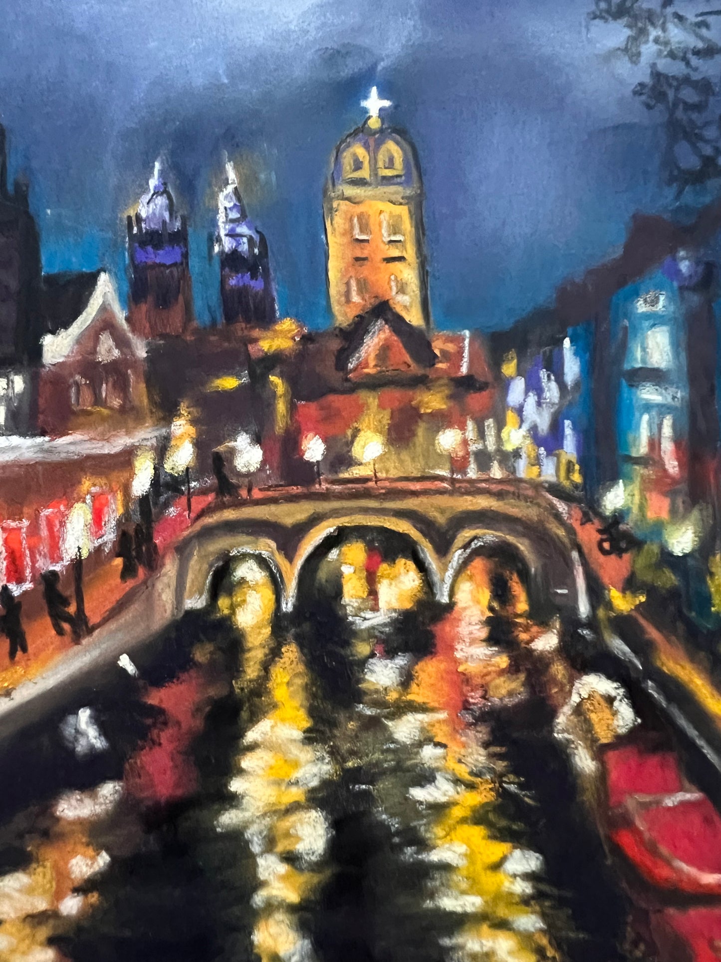 Night out in Amsterdam Original Pastel Painting