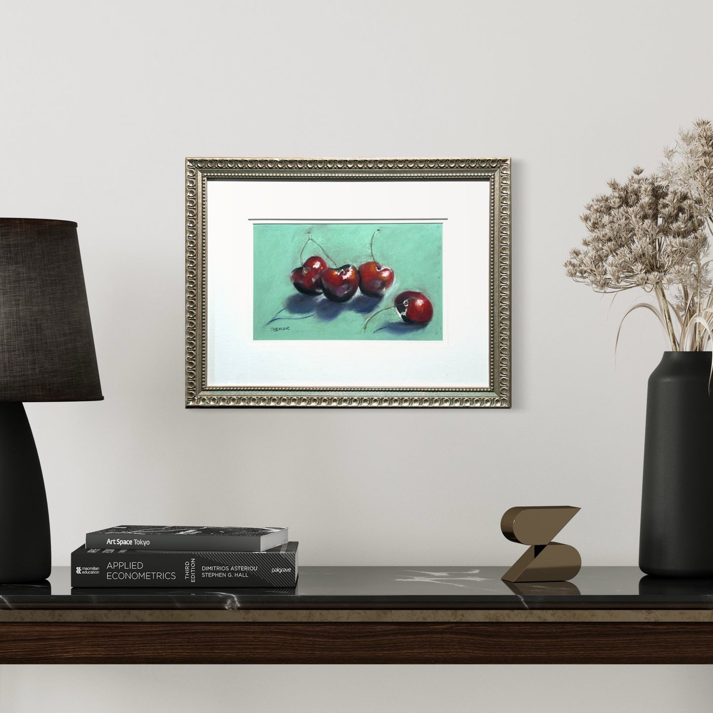 "CHERRY STILL LIFE #1" Original Fine Art Pastel Painting Framed
