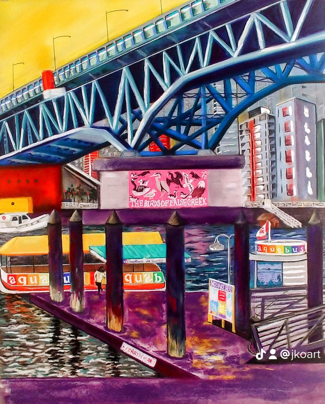 "GRANVILLE ISLAND" Original Fine Art Pastel Painting Framed