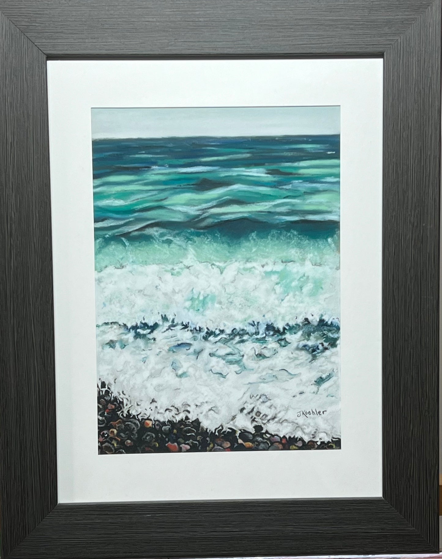 "WAVE BREAK" Original Fine Art Pastel Painting Framed