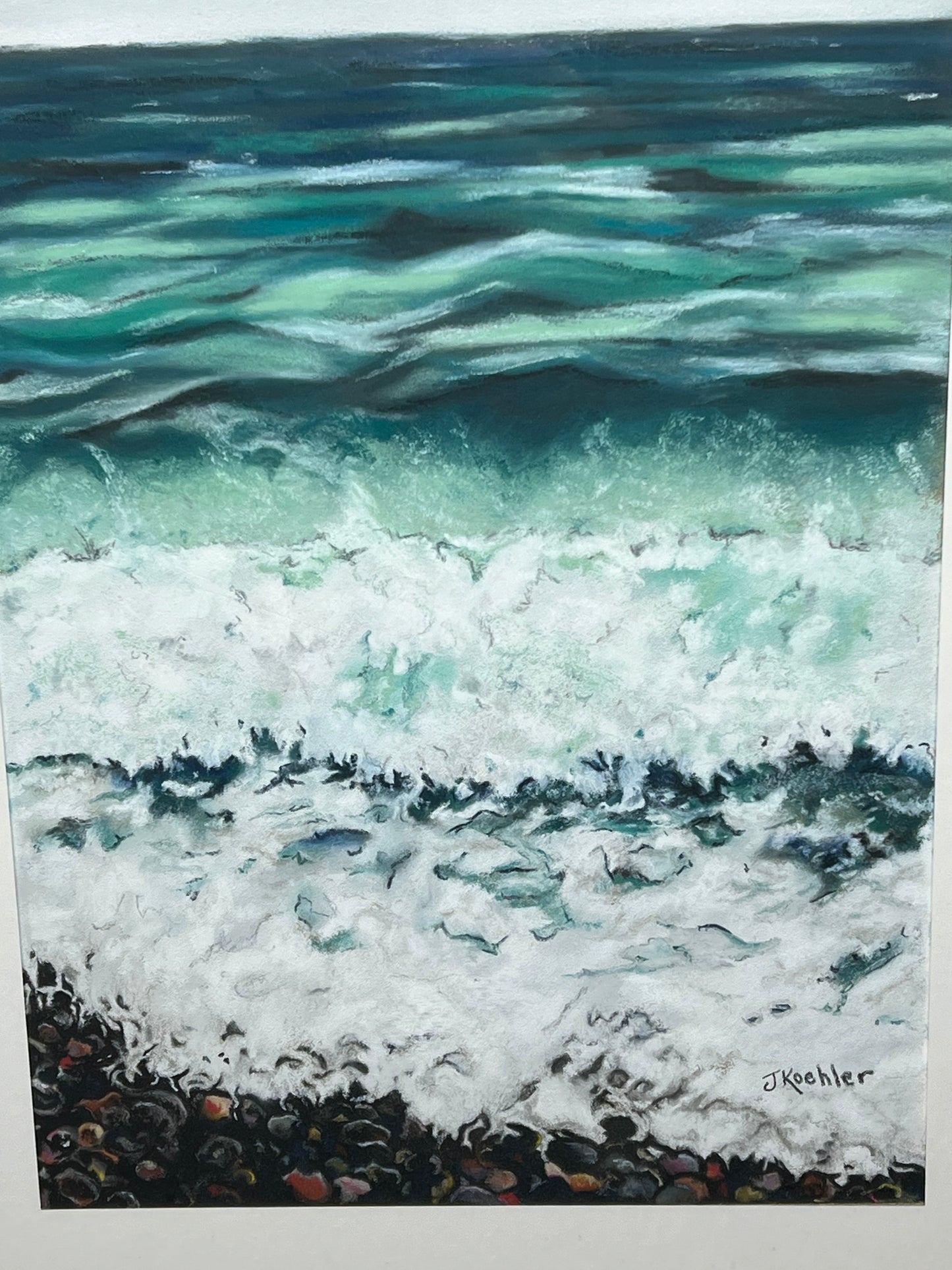 "WAVE BREAK" Original Fine Art Pastel Painting Framed