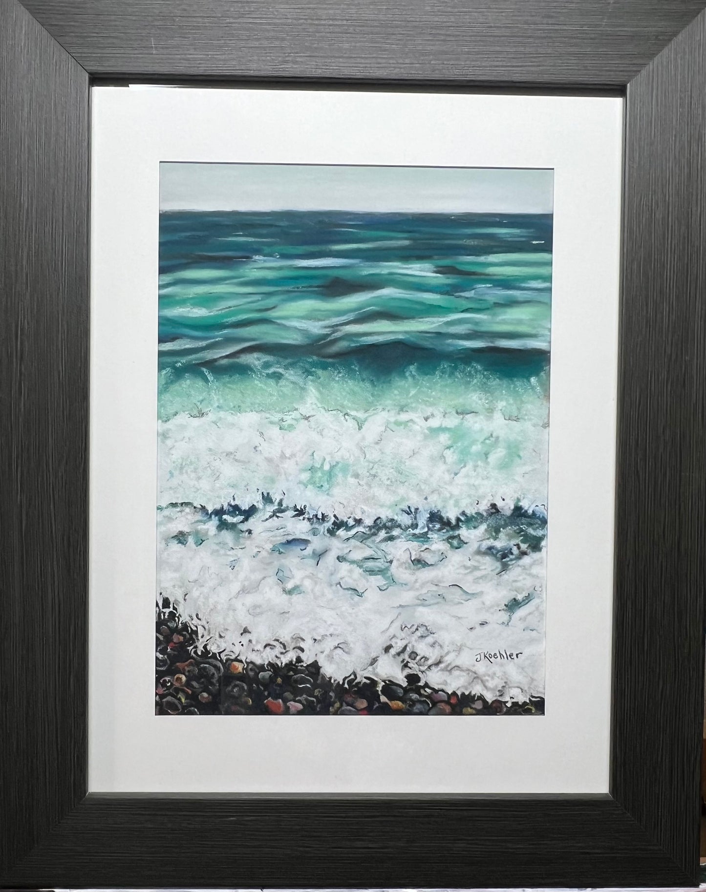 "WAVE BREAK" Original Fine Art Pastel Painting Framed