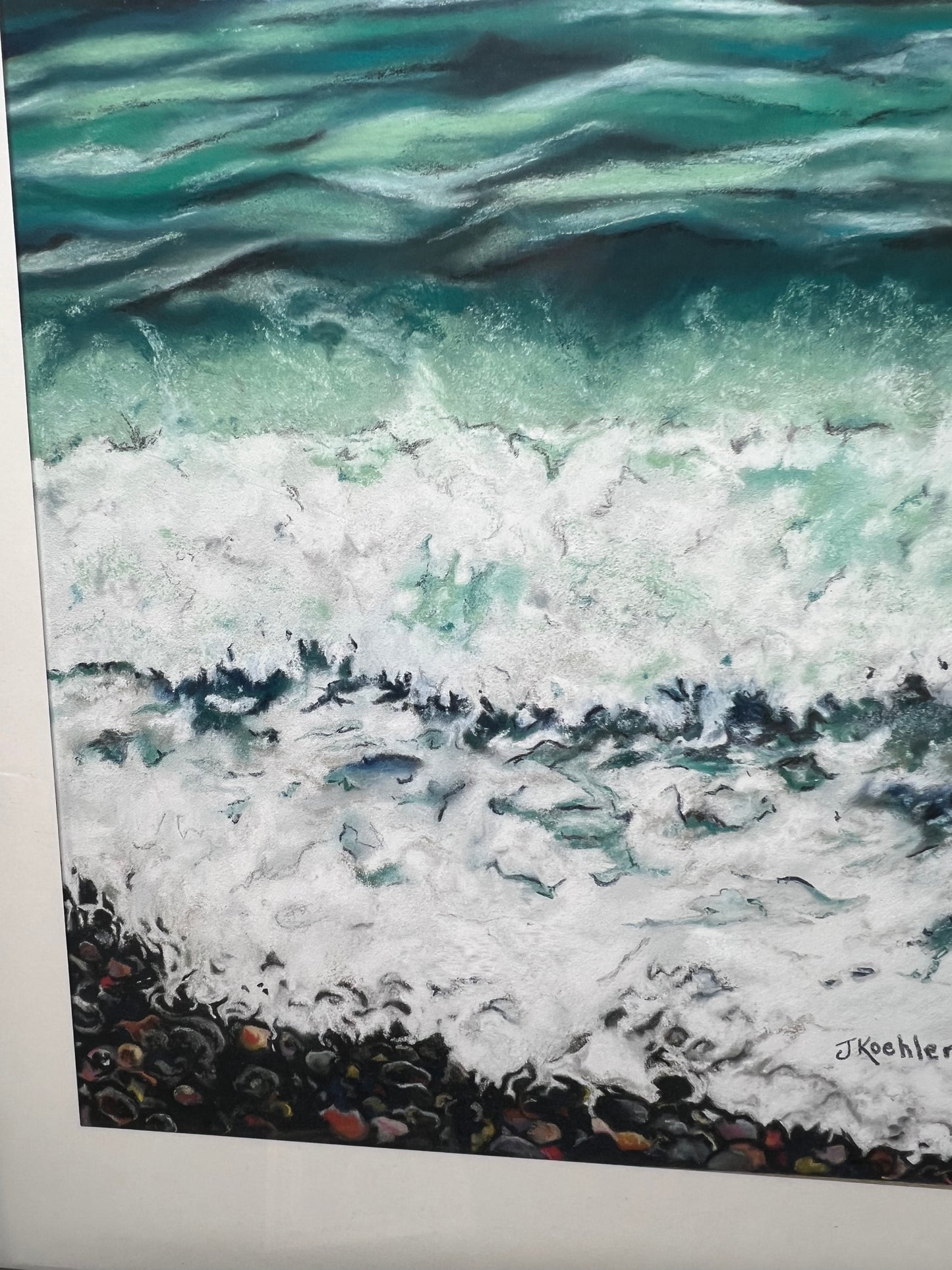 "WAVE BREAK" Original Fine Art Pastel Painting Framed