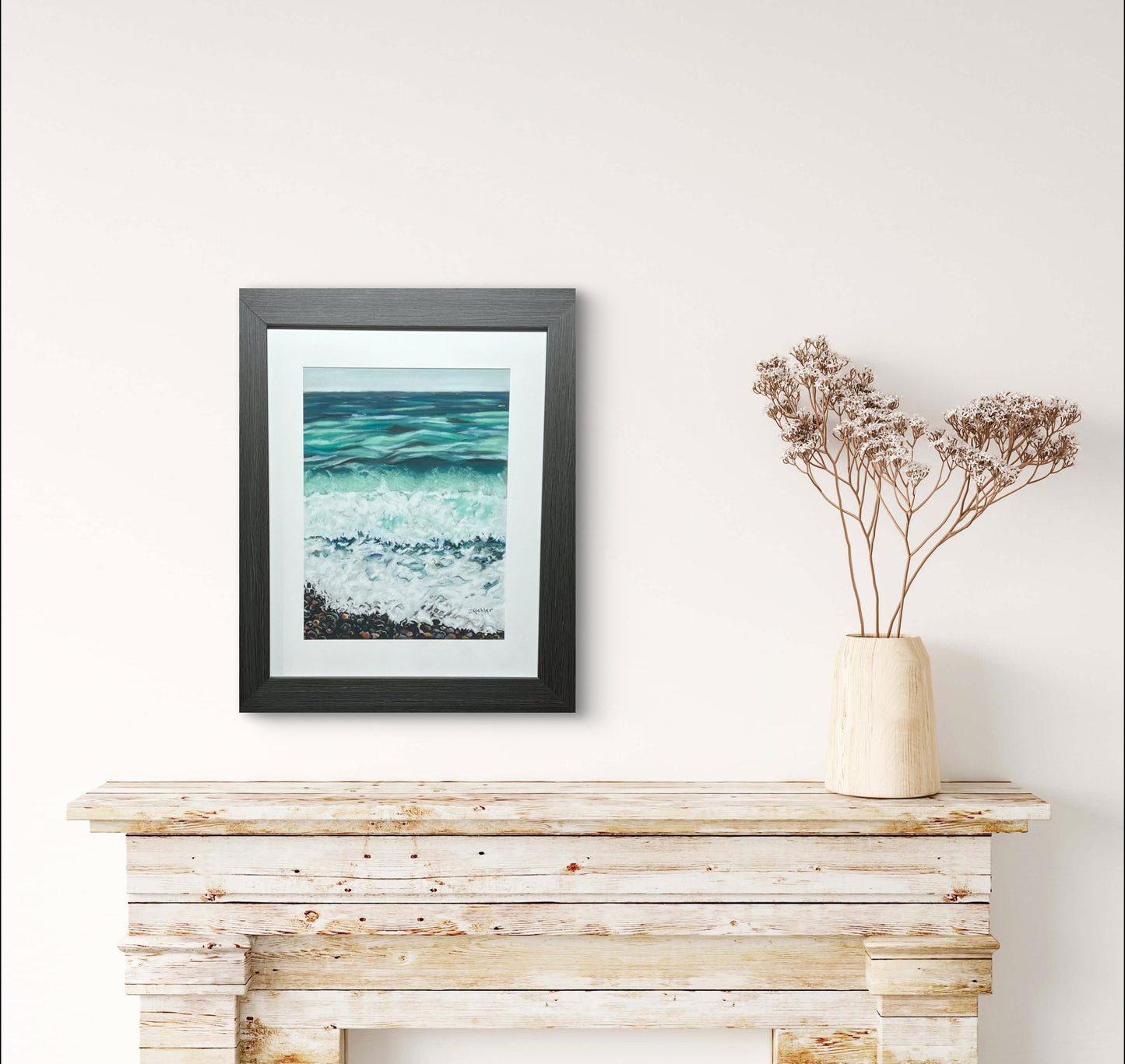 "WAVE BREAK" Original Fine Art Pastel Painting Framed