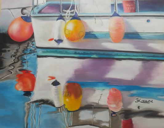 "WHERE THE BUOYS ARE" Original Fine Art Pastel Painting Framed