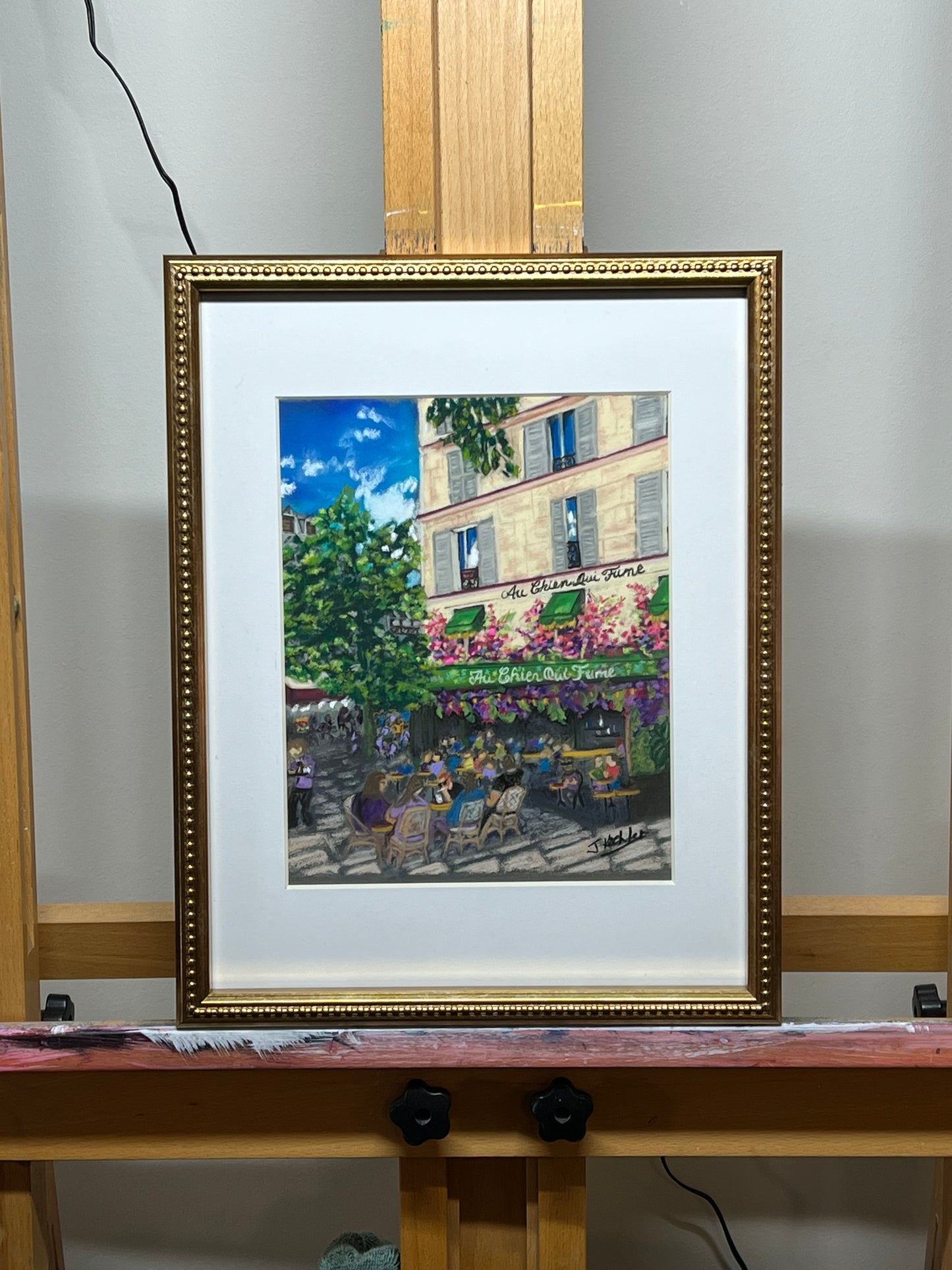 "PARIS CAFE" Original Fine Art Pastel Painting Framed