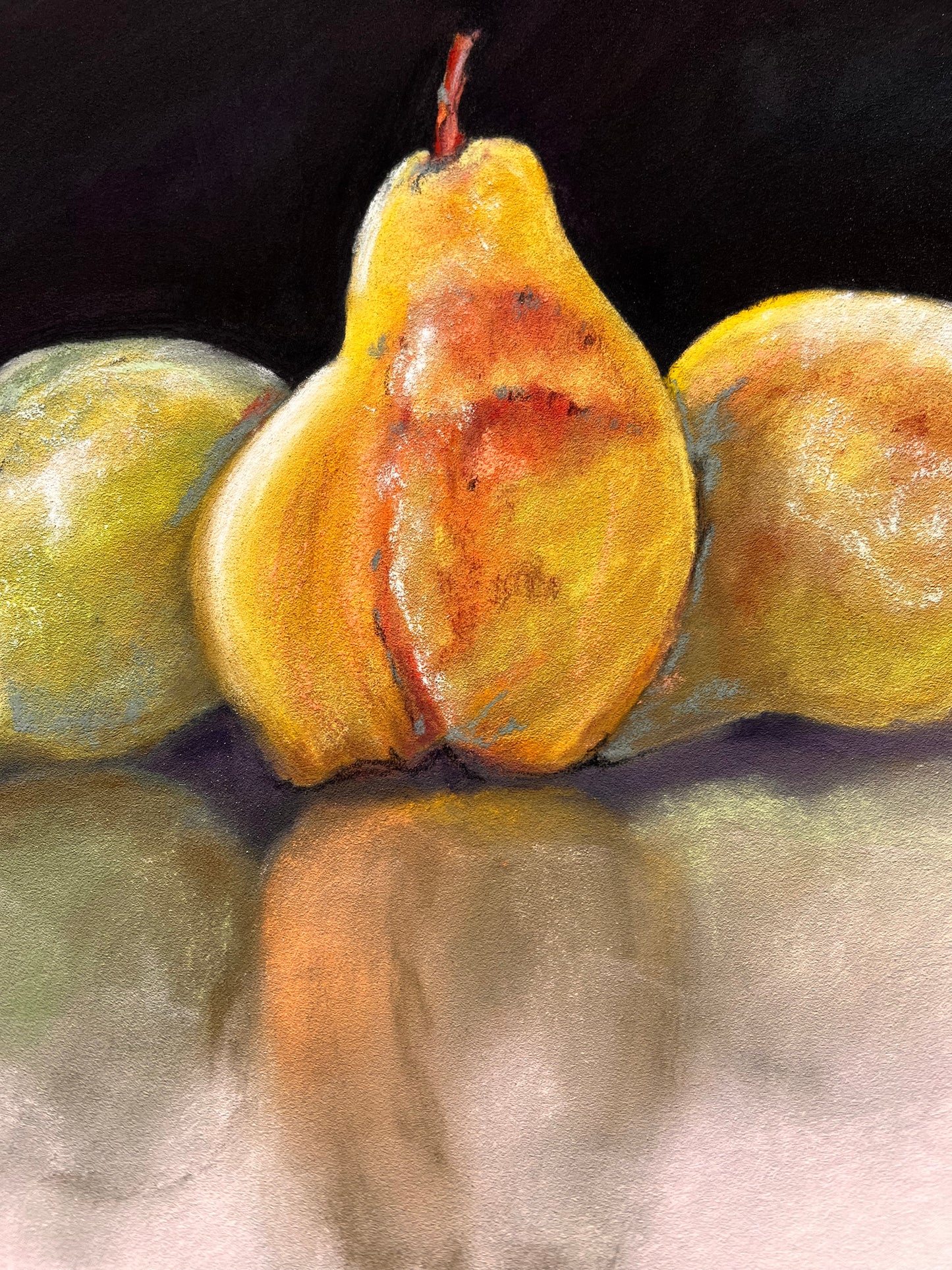 "THREE PEARS" Original Fine Art Pastel Painting Framed