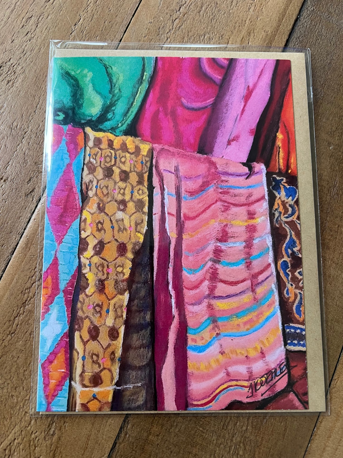 Signed Artist Print Greeting Card "The Balinese Fabric Market"
