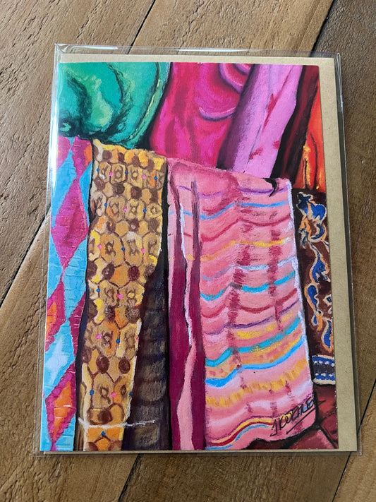 Signed Artist Print Greeting Card "The Balinese Fabric Market"