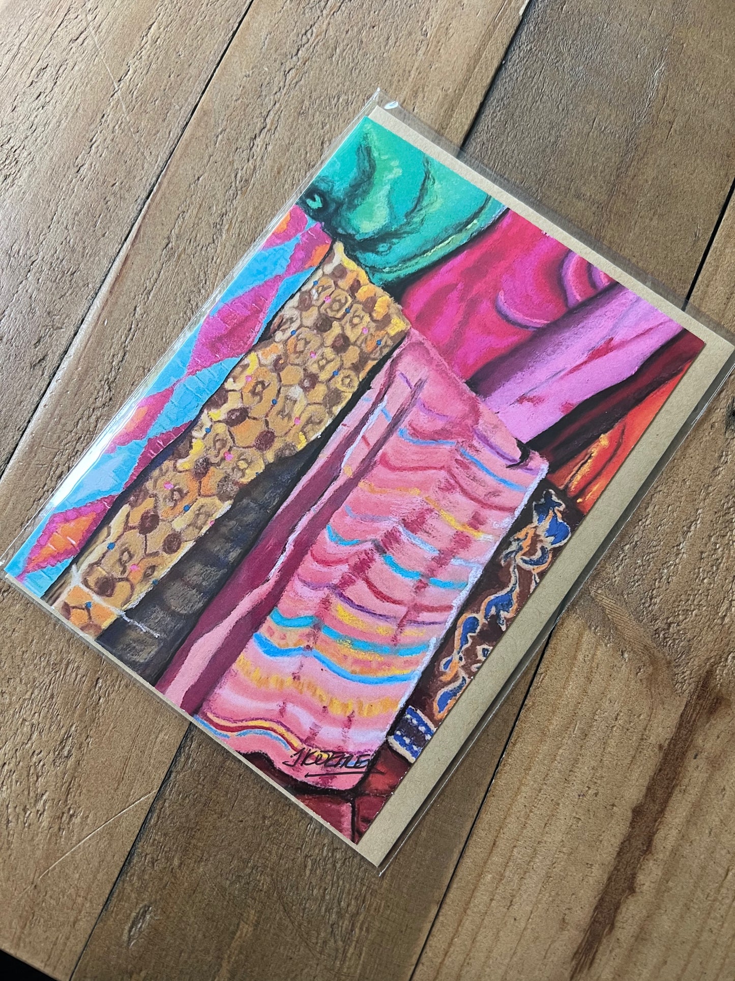Signed Artist Print Greeting Card "The Balinese Fabric Market"