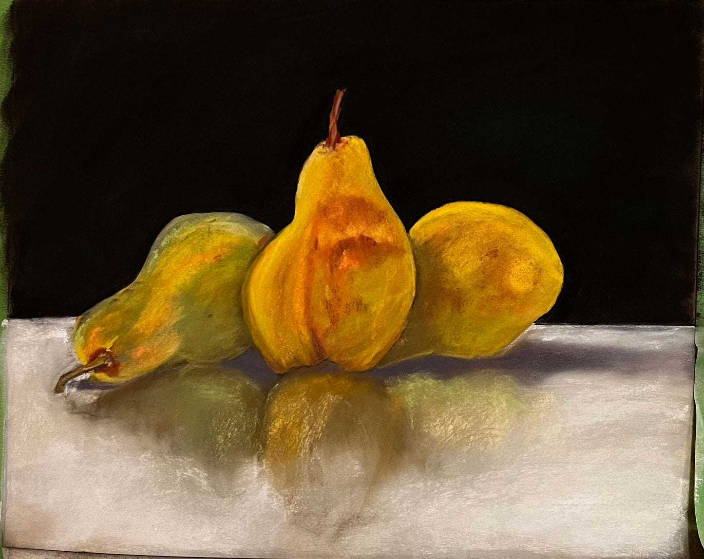 "THREE PEARS" Original Fine Art Pastel Painting Framed