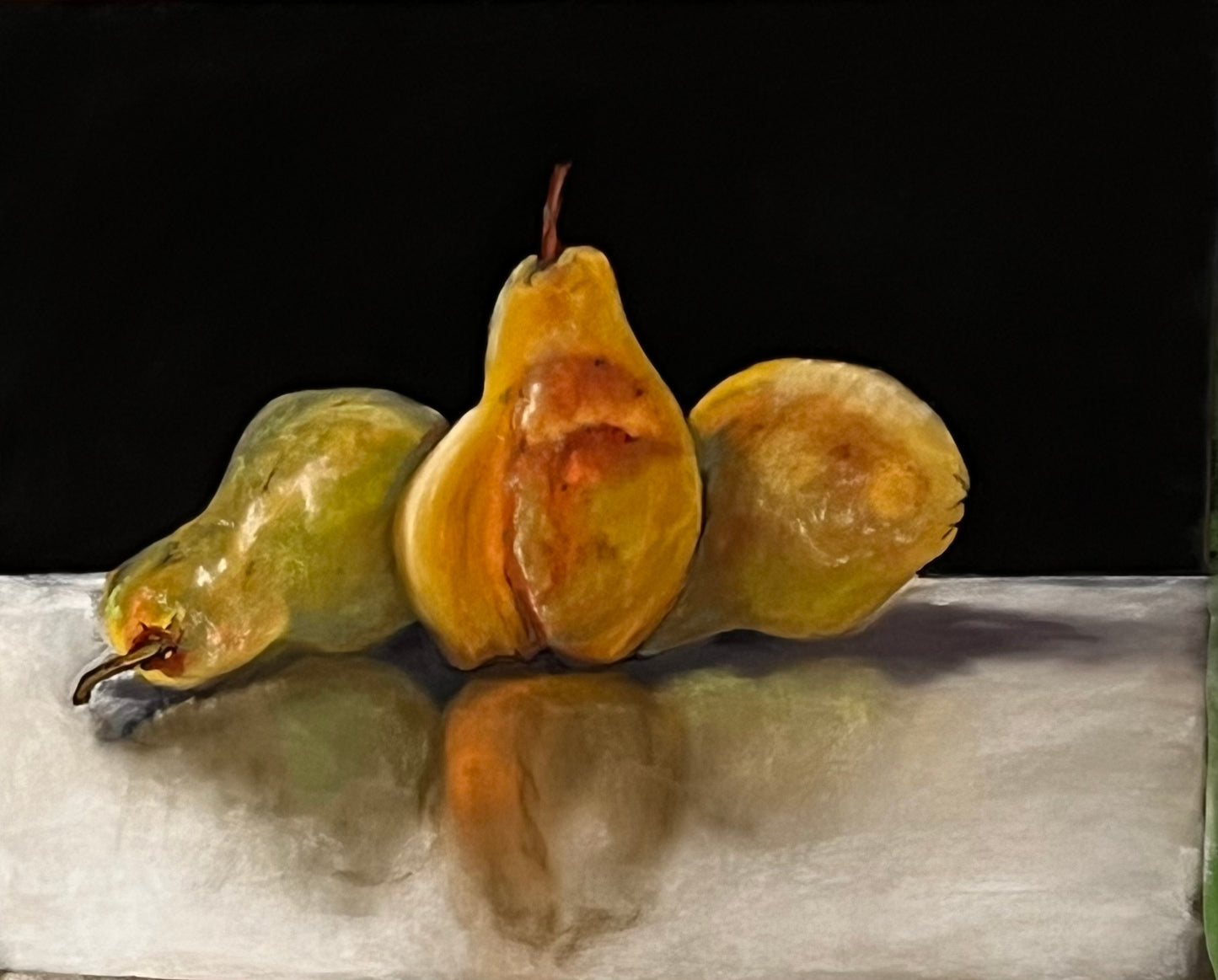 "THREE PEARS" Original Fine Art Pastel Painting Framed