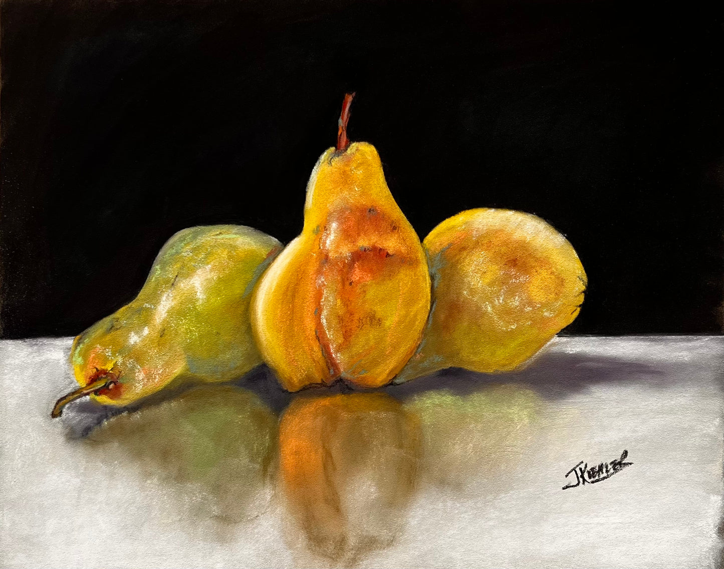 "THREE PEARS" Original Fine Art Pastel Painting Framed