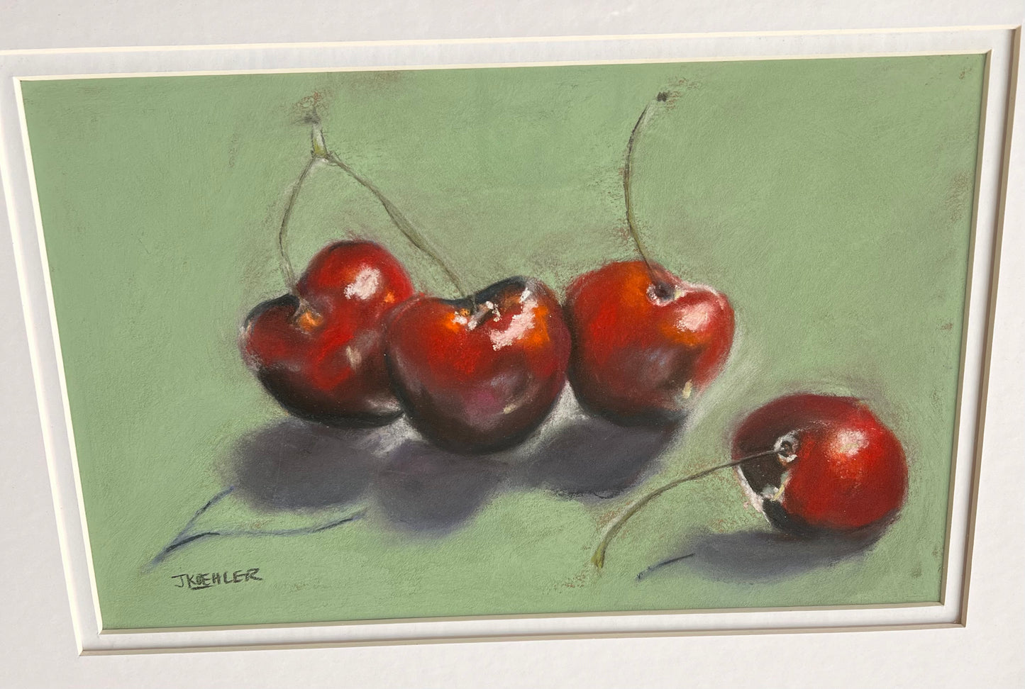 "Cherry Still Life 1" Framed pastel painting