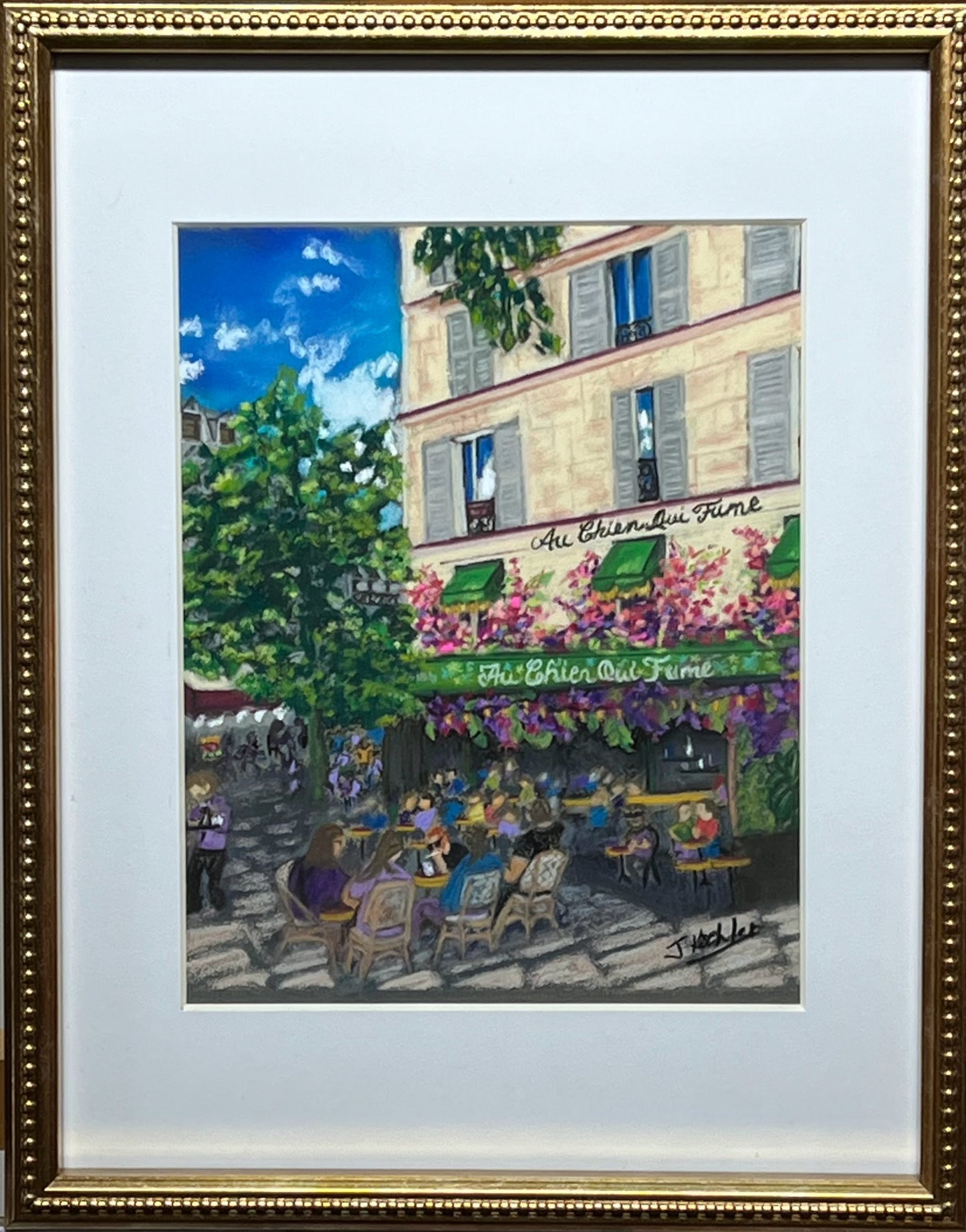 "PARIS CAFE" Original Fine Art Pastel Painting Framed