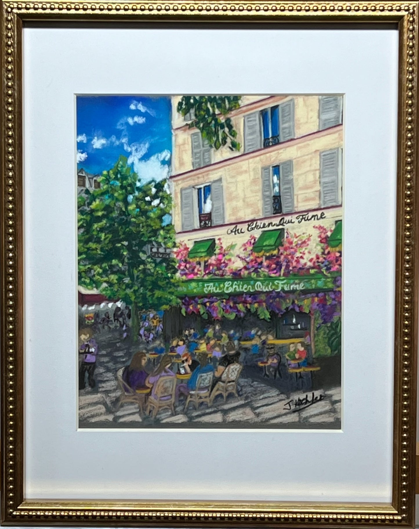 "PARIS CAFE" Original Fine Art Pastel Painting Framed