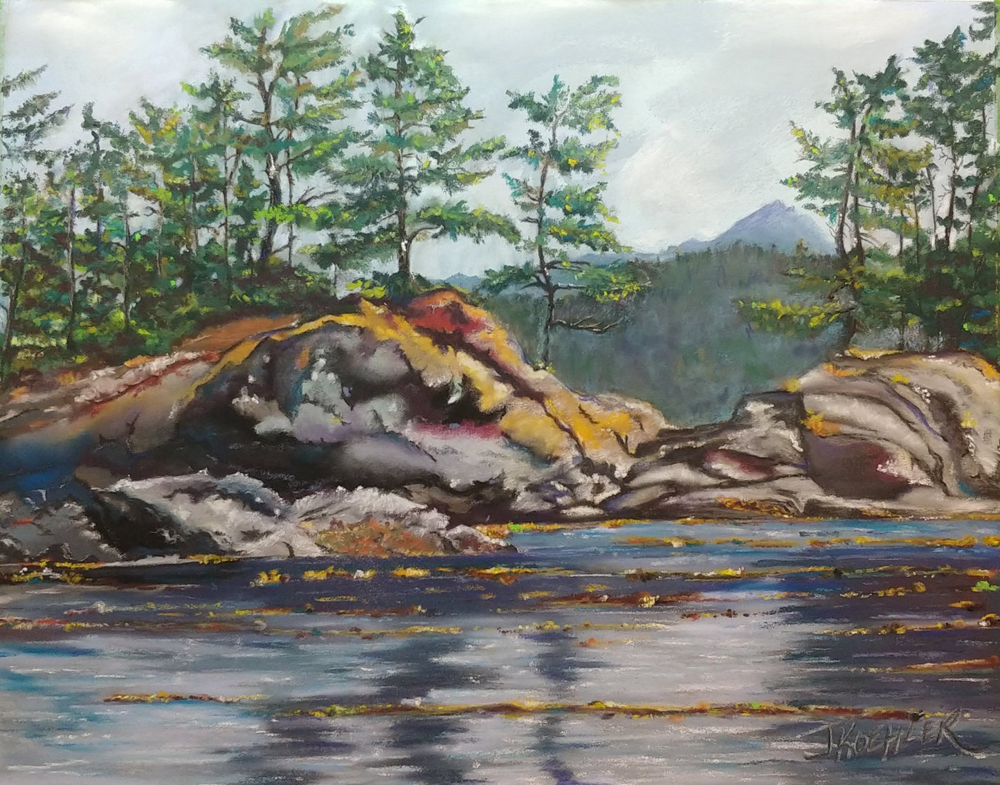 pastel original painting west coast ocean 